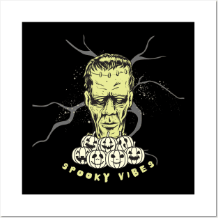 Spooky Vibes Frankenstein Halloween Posters and Art